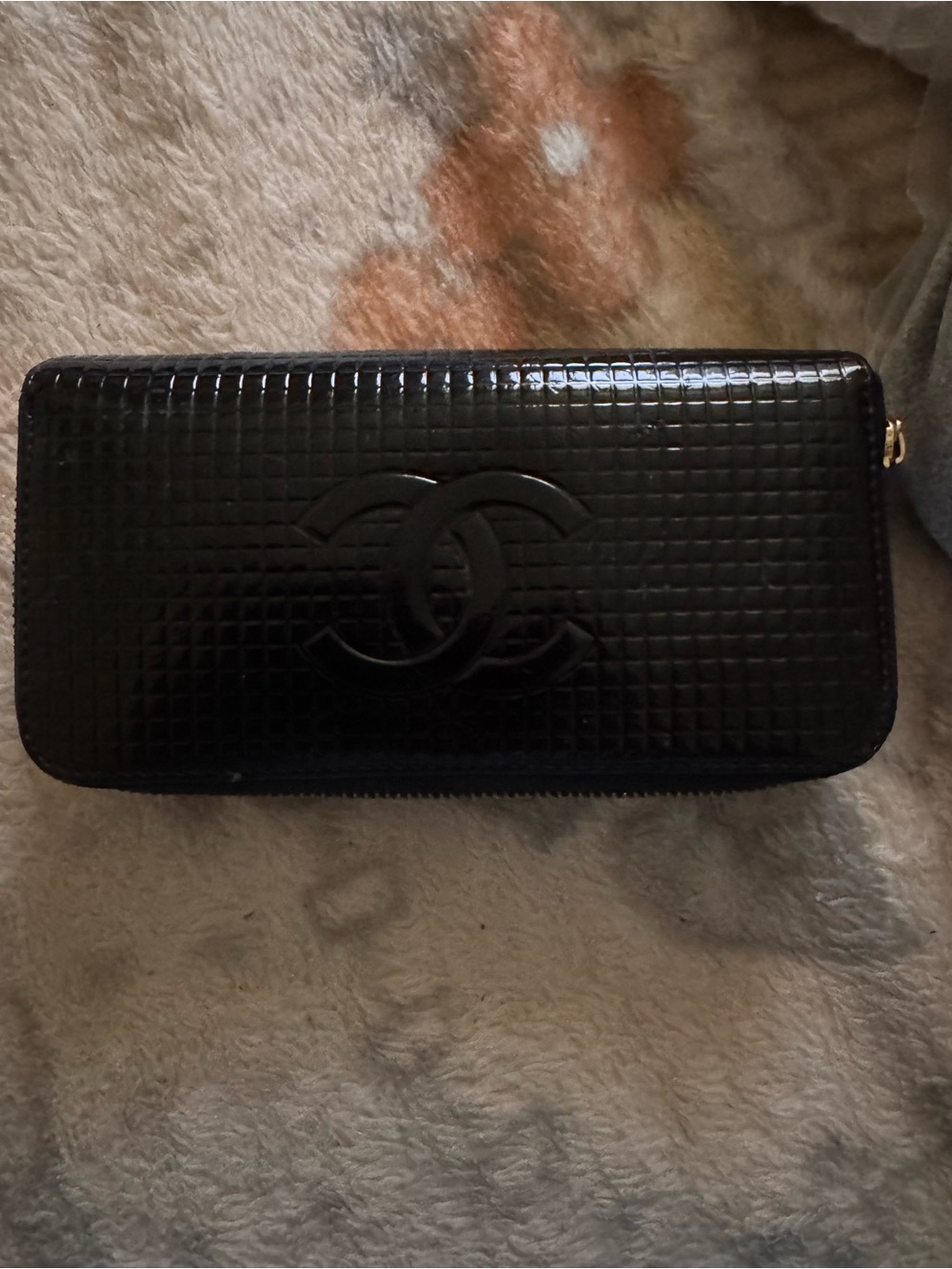 CC Black Quilted Zip Double Wallet w/ Interlocking Logo